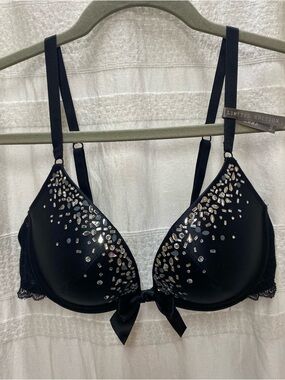 Black Embellished Push-Up Bra